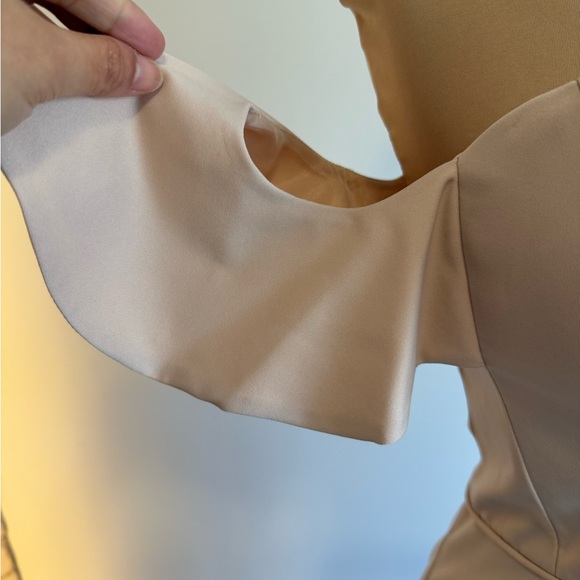 Kleinfeld off shoulder formal dress in dusty beige, neutral color - Picture 8 of 14